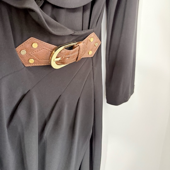 JOSEPH RIBKOFF Black Belted Faux Wrap Midi Dress Sz 12 Quiet Luxury Equestrian - Picture 3 of 5